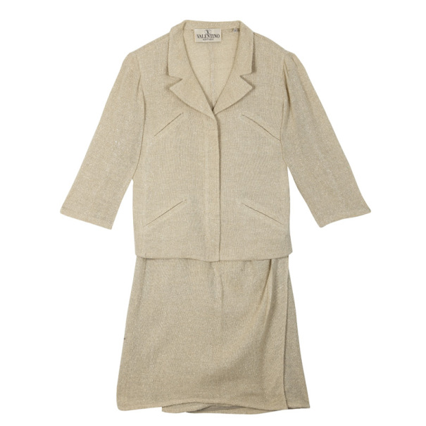 Pre Owned Valentino Linen Cream Skirt Suit L