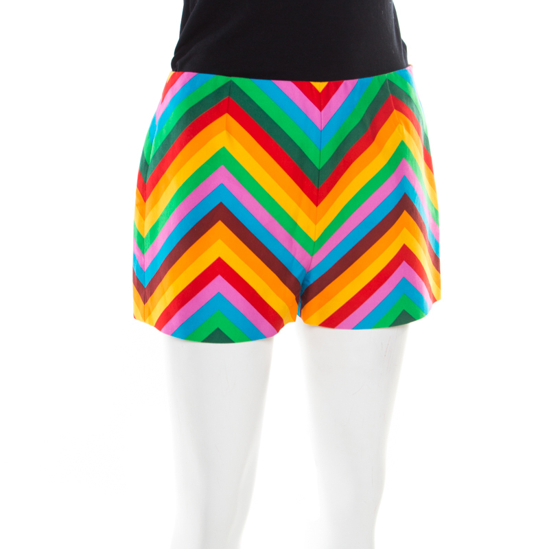 

Valentino Multicolor Rainbow Chevron Striped Cotton Baladera Shorts