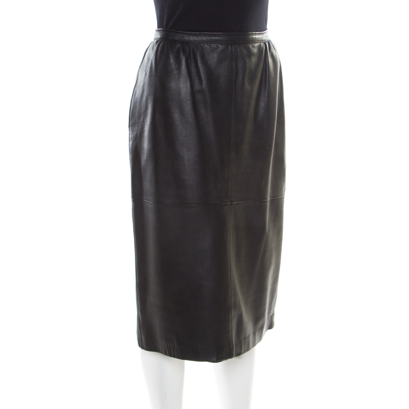 

Valentino For Neiman Marcus Vintage Black Leather Midi Skirt