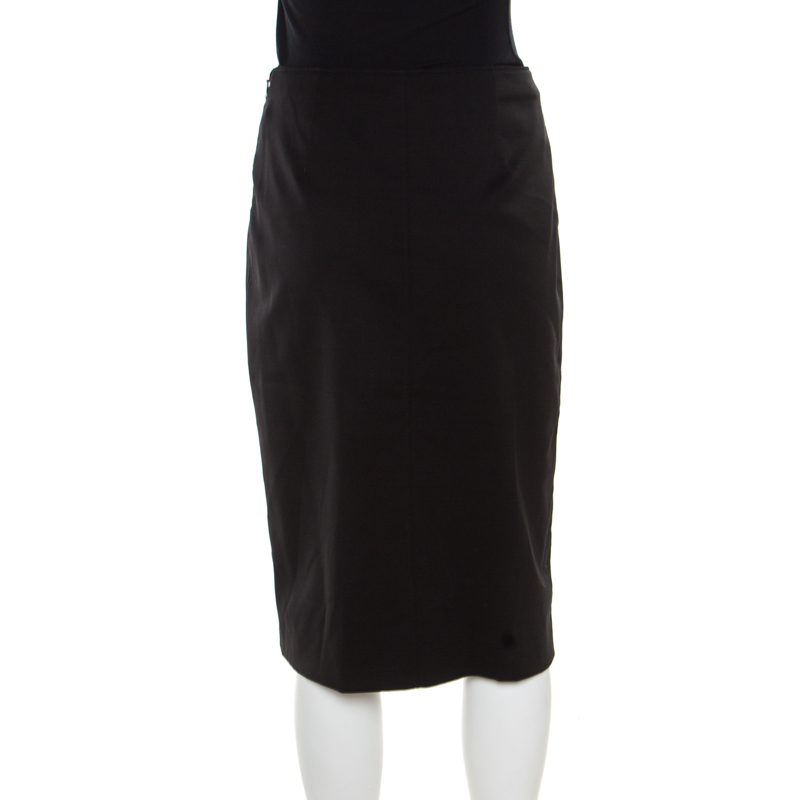 Pre Owned Valentino Black Wool Gabardine Pencil Skirt S
