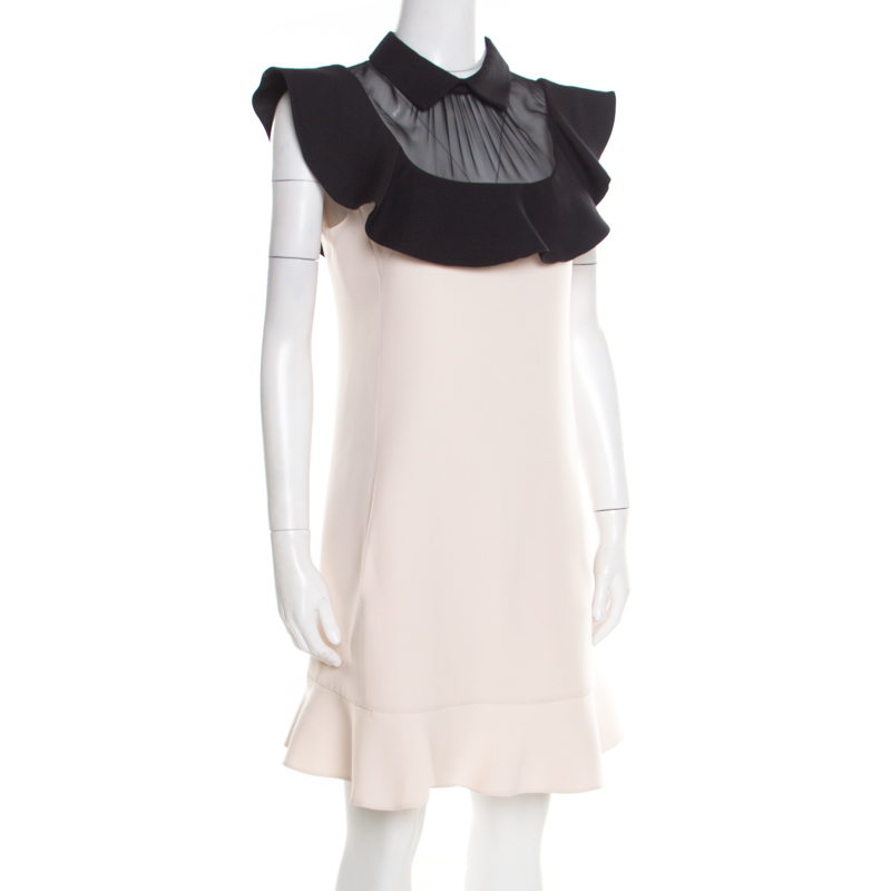 

Valentino Beige and Black Ruffled Sheer Panel Detail Flounce Cocktail Dress