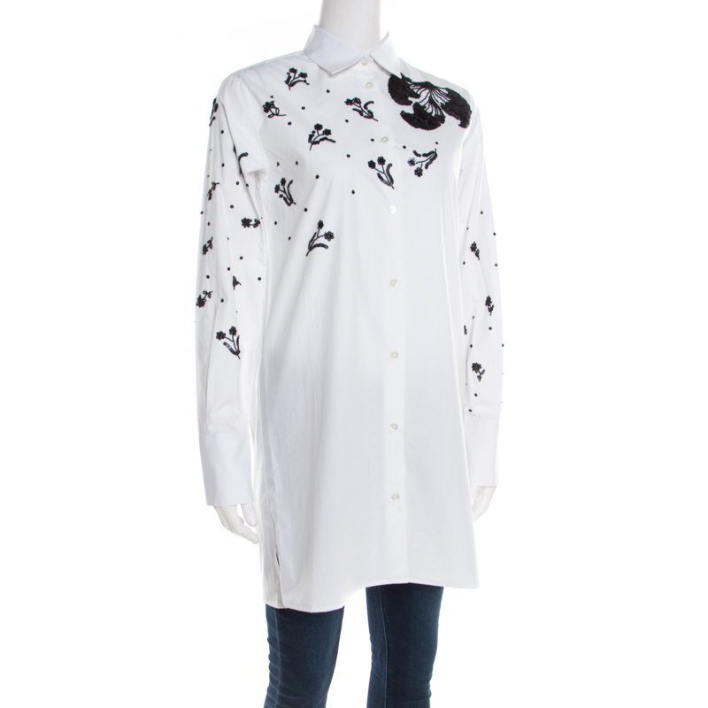

Valentino White Embellished Cotton Long Sleeve Shirt