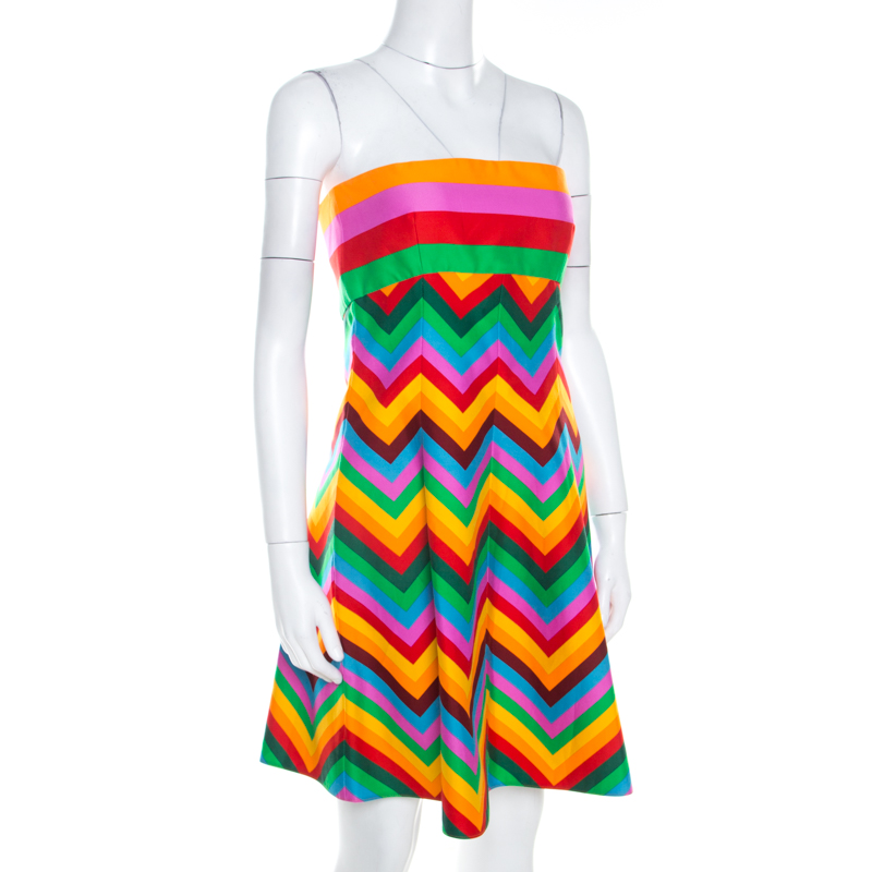 

Valentino Multicolor Cotton Strapless Flared Dress