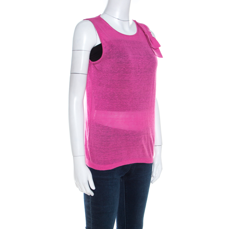 

Valentino Pink Linen Silk Bow Detail Sleeveless Top