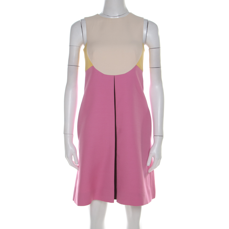 

Valentino Colorblock Silk Wool Sleeveless A Line Dress, Multicolor