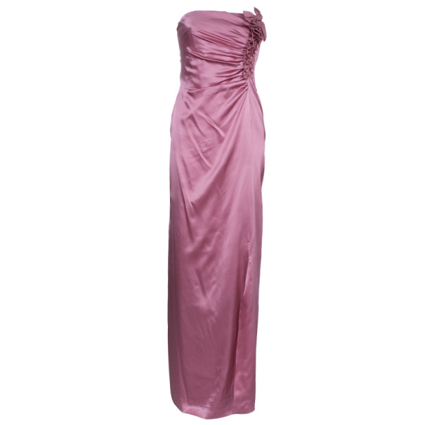 Valentino Mauve Silk Strapless Ruched Gown M