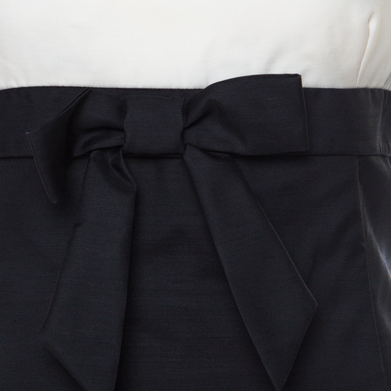 Pre-owned Valentino Black & White Wool & Silk Blend Bow Detail Tube Dress M