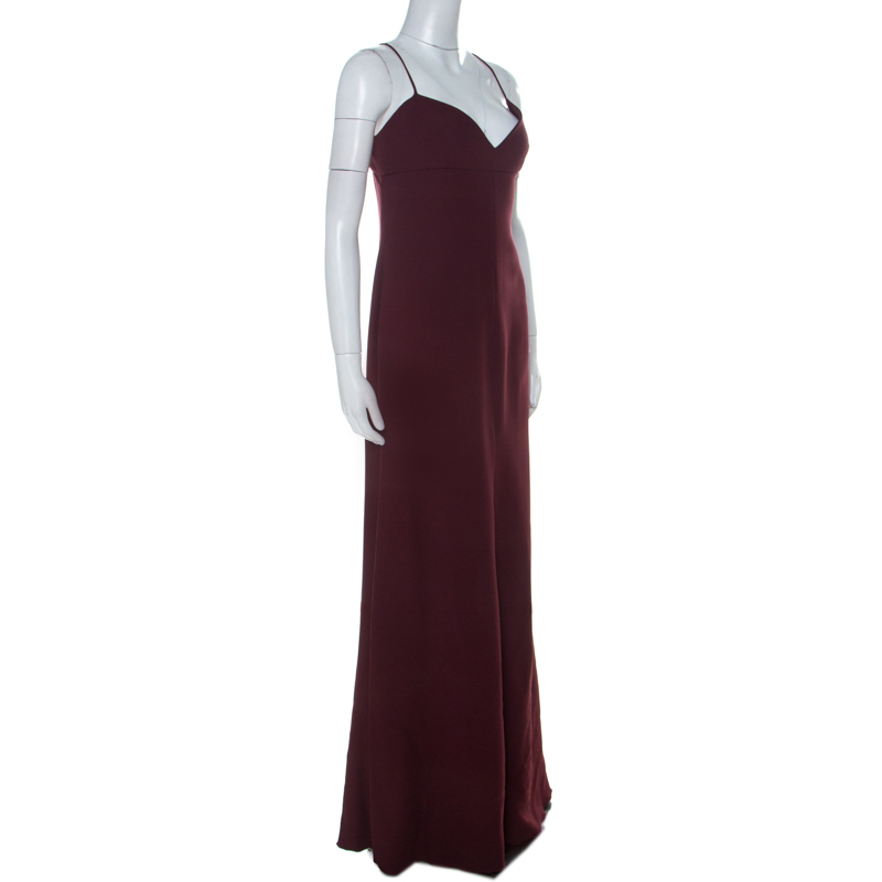 

Valentino Burgundy Crepe Knit Plunge Neck Strappy Evening Gown