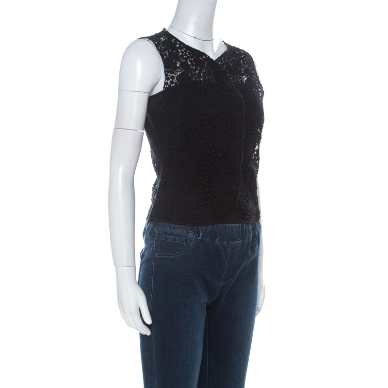 

Valentino Boutique Vintage Black Guipure Lace Sleeveless Blouse