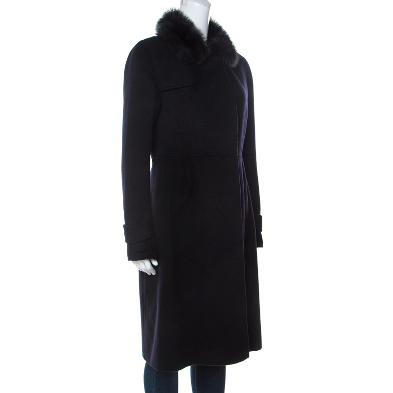 

Valentino Black Wool and Cashmere Fur Collar Detail Coat