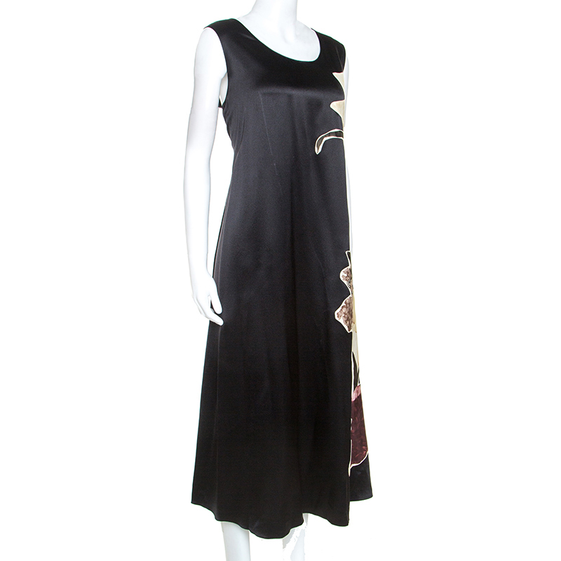 

Valentino Black Silk 'Kimono 1997' Floral Applique Dress