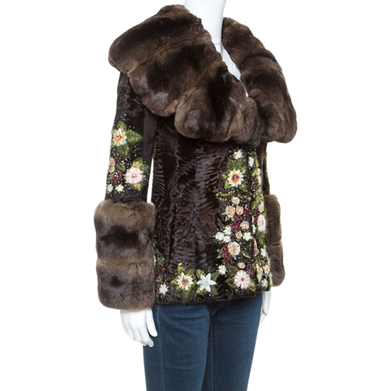 

Valentino Brown Chinchilla Embellished Detail Fur Jacket