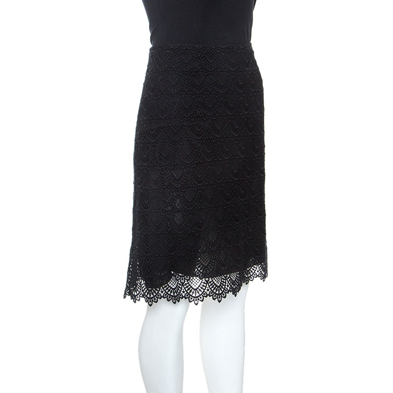 

Valentino Black Cotton Guipure Lace Short Skirt