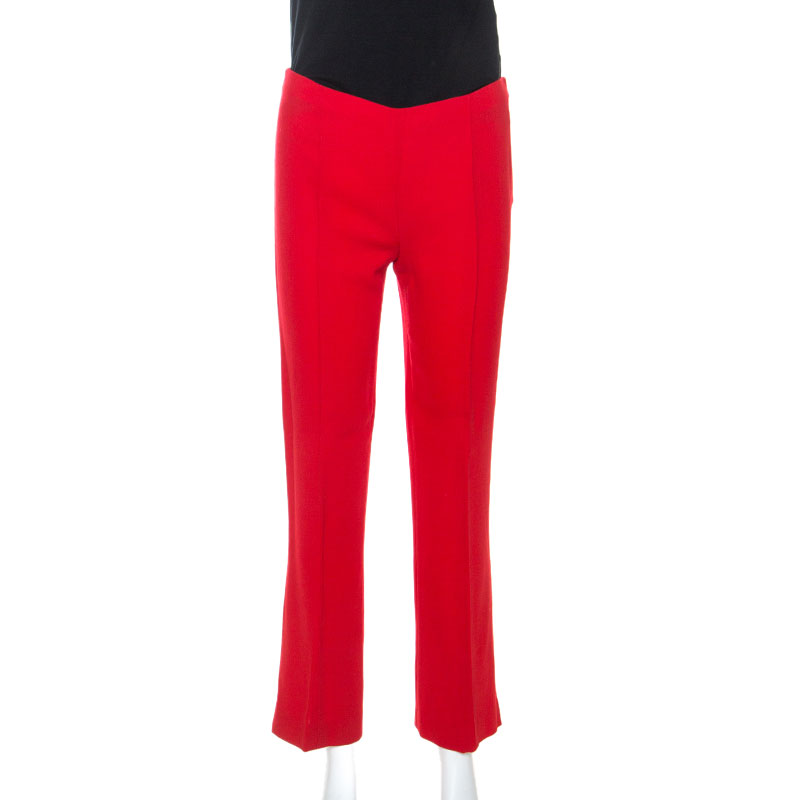 Pre-owned Valentino Red Wool Crepe Tailored Trousers M