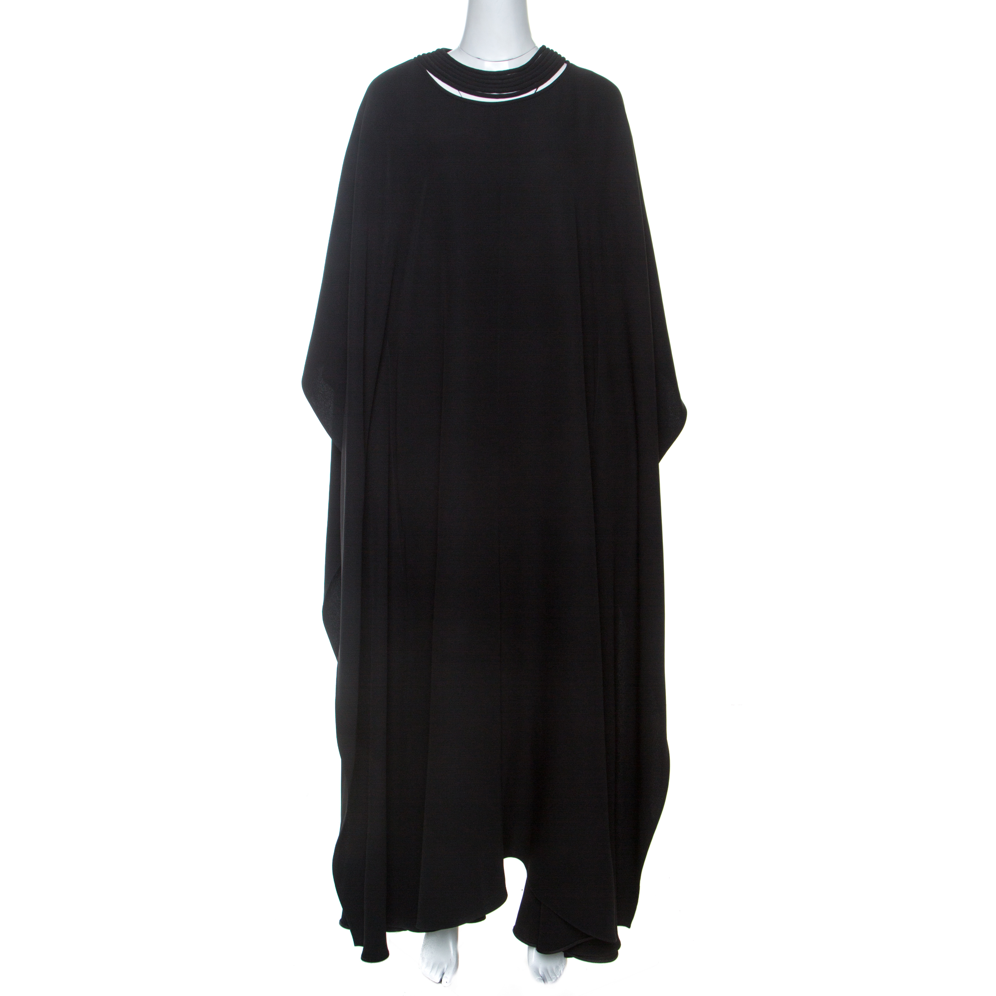 Pre Owned Valentino Black Silk Slit Neckline Detail Cady Kaftan Dress L