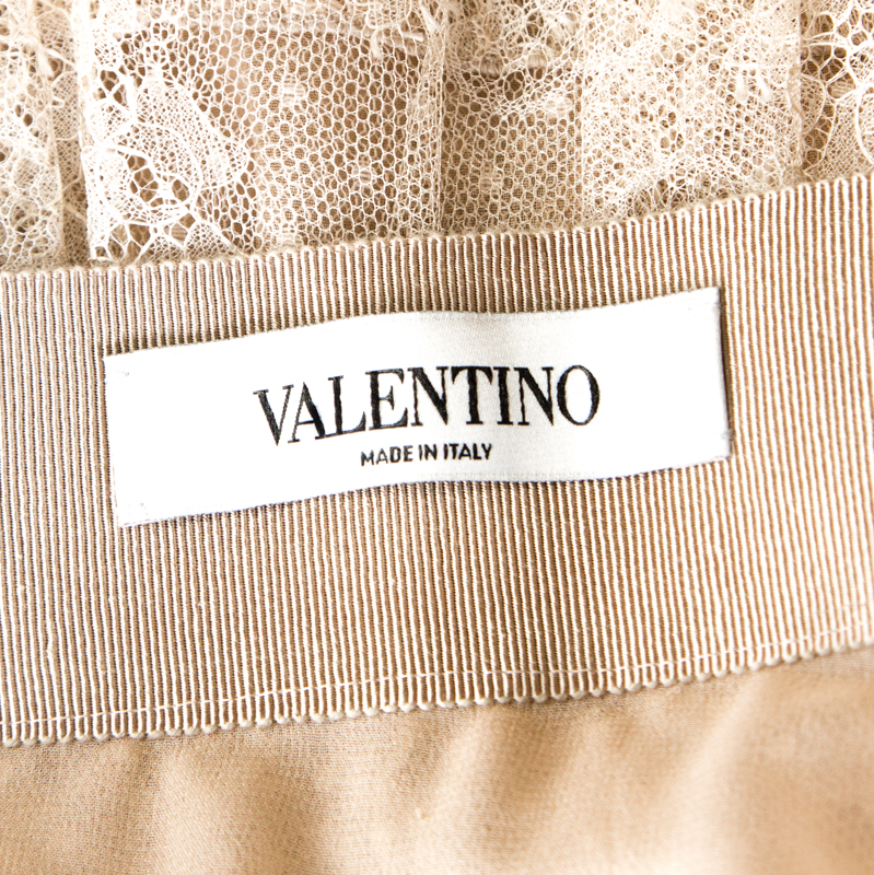 Pre-owned Valentino Beige Floral Tulle Tiered Skirt M