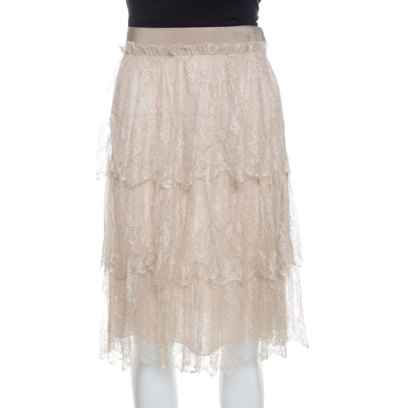 

Valentino Beige Floral Tulle Tiered Skirt M