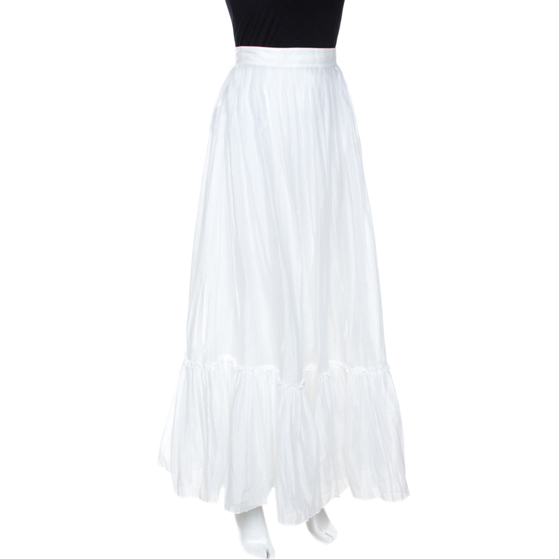 

Valentino White Cotton Flared Maxi Skirt