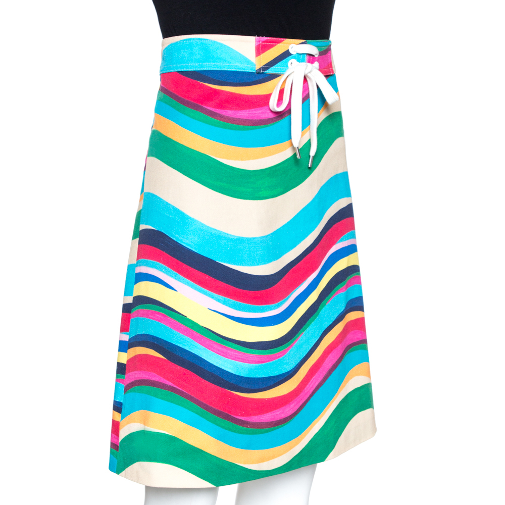 

Red Valentino Multicolor Wave Print Stretch Cotton A Line Skirt