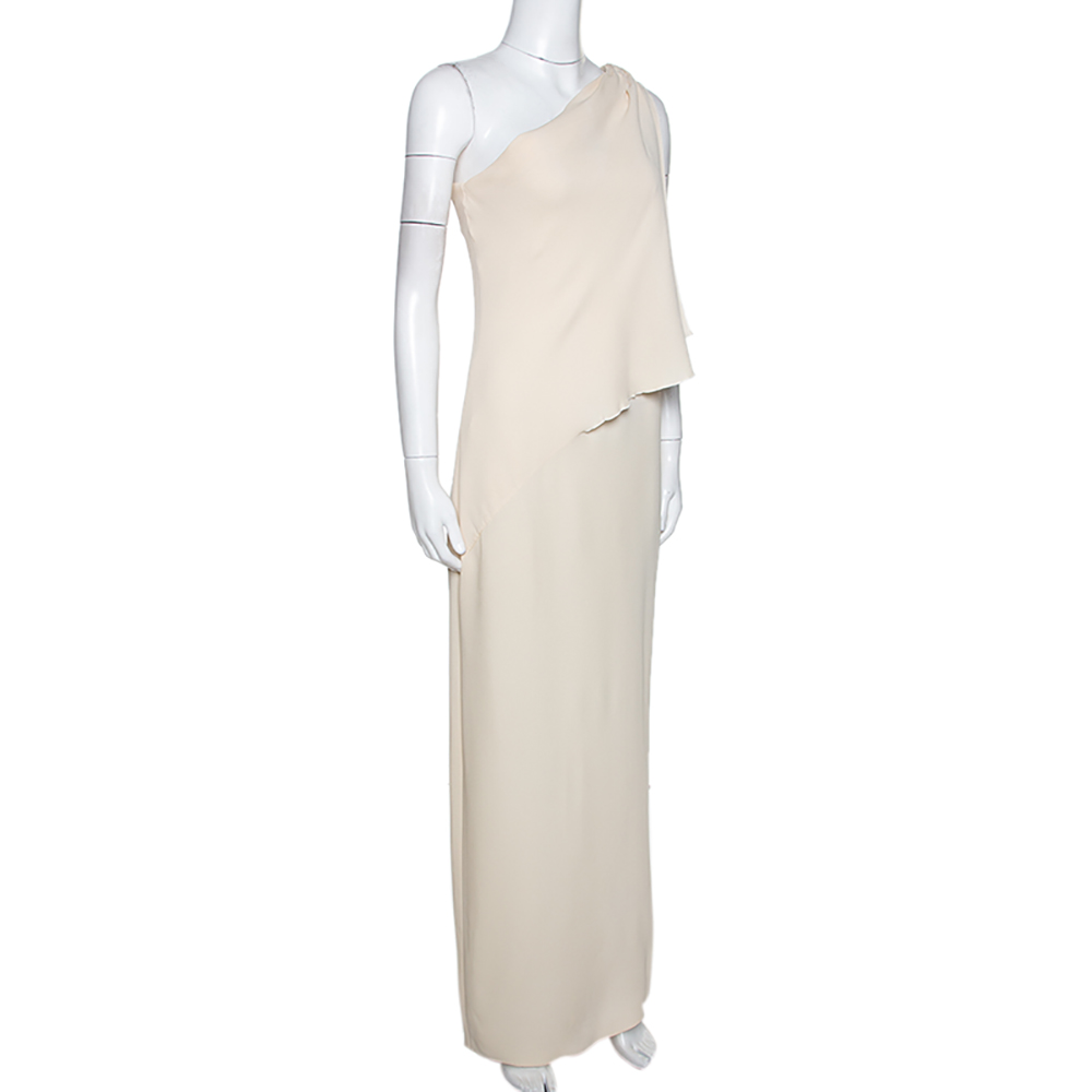 

Valentino Boutique Cream Crepe Draped One Shoulder Dress