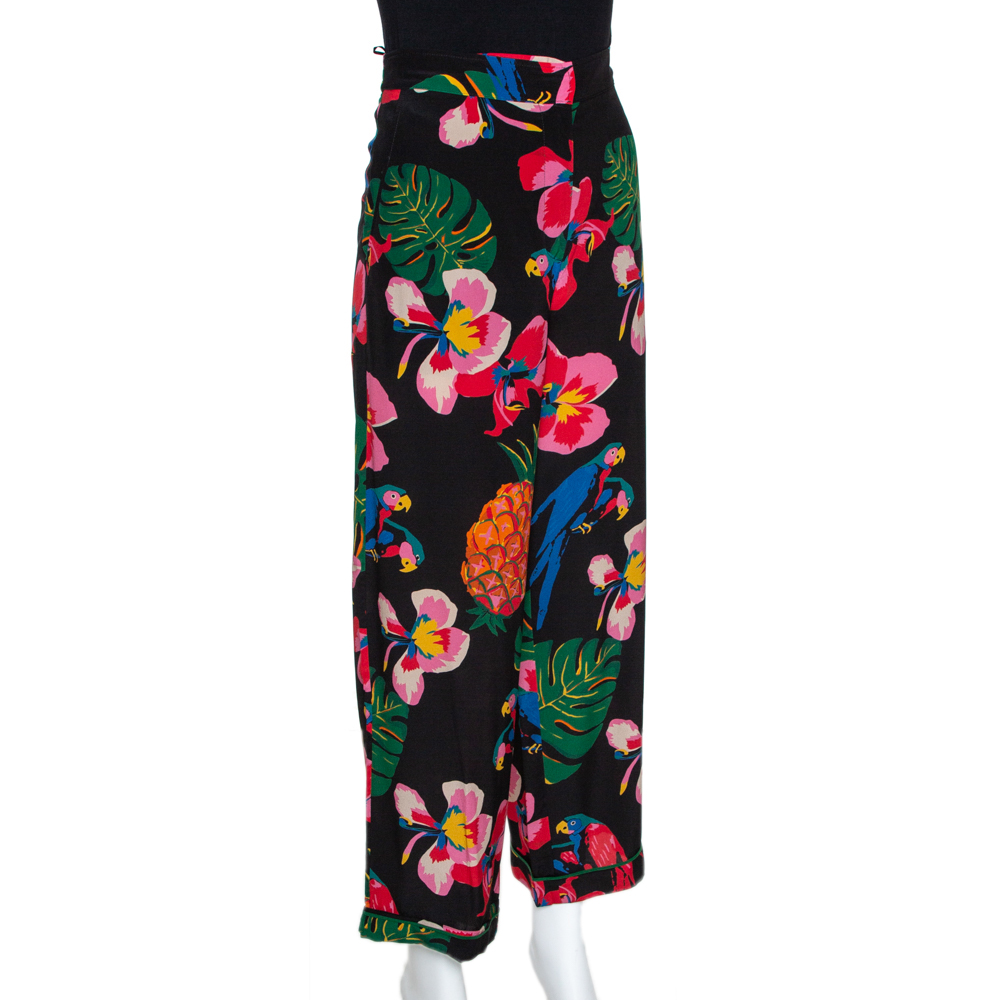 

Valentino Multicolor Silk Tropical Print Wide Leg Pants