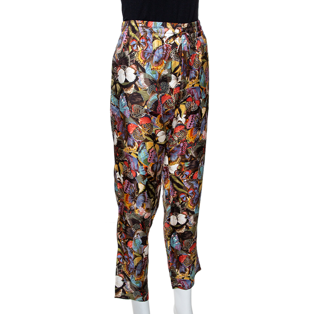 

Valentino Multicolor Butterfly Printed Silk Elasticised Waist Pants