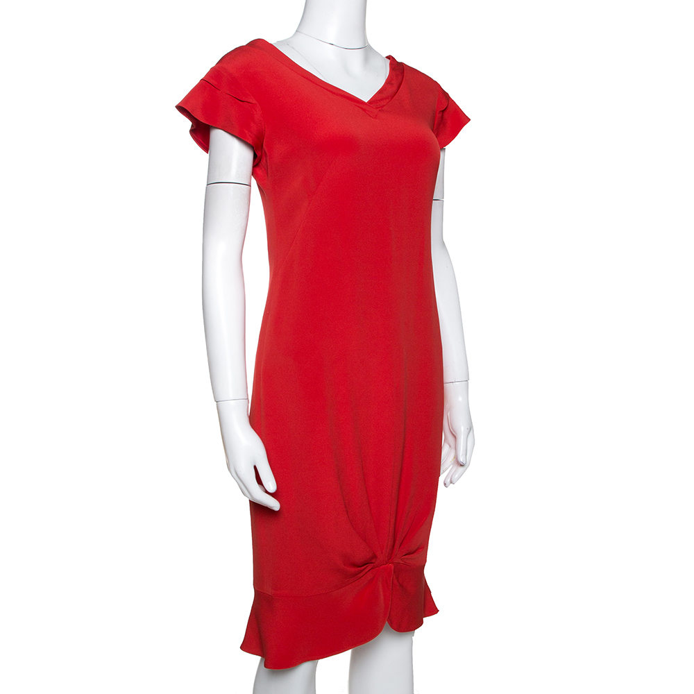 

Valentino Lacquer Red Silk Crepe Draped Sheath Dress