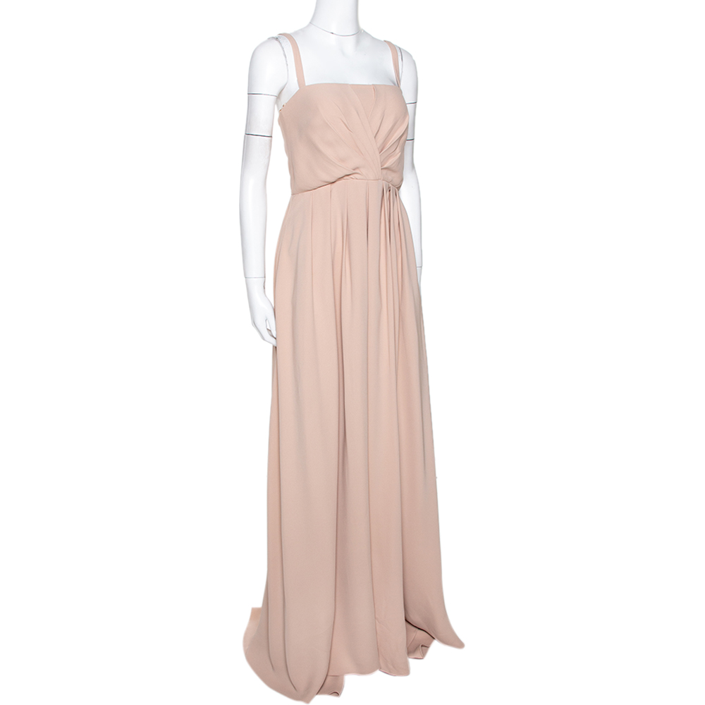 

Valentino Beige Silk Pleated Sleeveless Maxi Dress