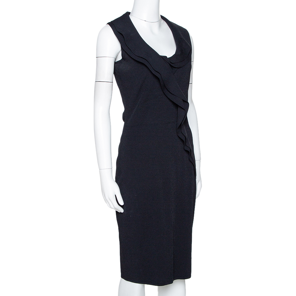 

Valentino Black Knit Ruffled Sleeveless Dress