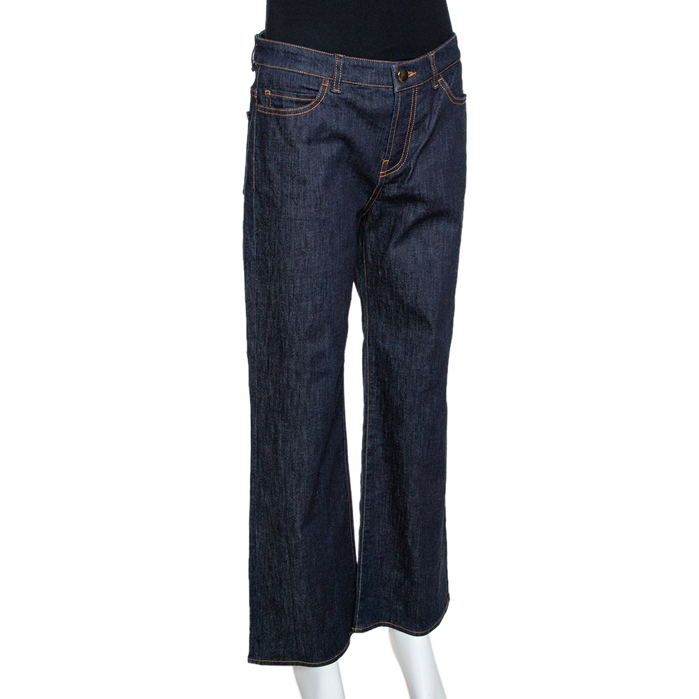 

Valentino Dark Blue Denim Wide Leg Jeans, Navy blue