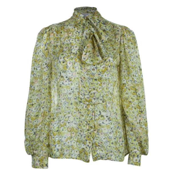 Pre Owned Valentino Yellow Print Neck Tie Top M