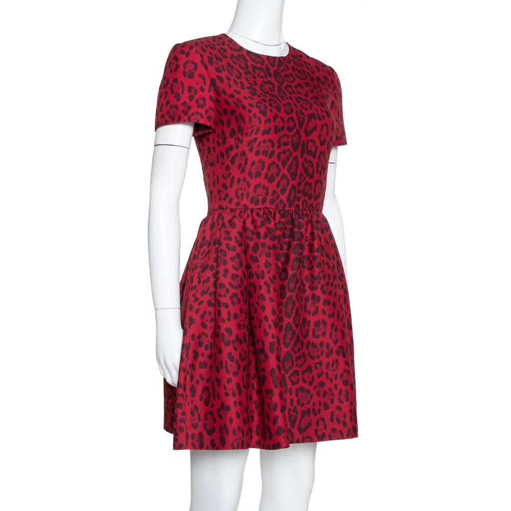 

Valentino Red Wool & Silk Blend Leopard Print Short Dress