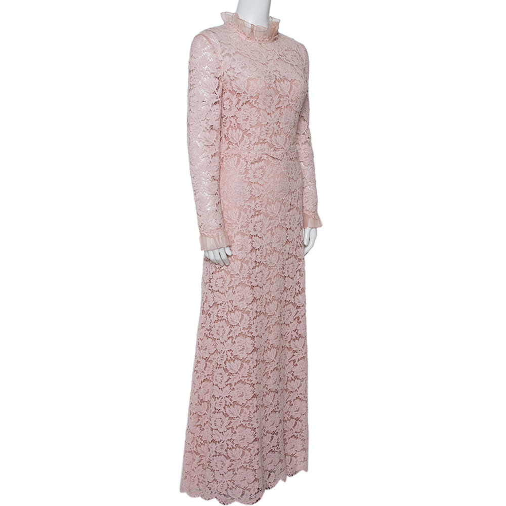 

Valentino Light Pink Floral Lace Long Sleeve Gown