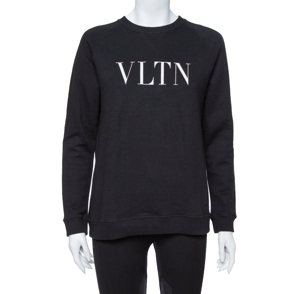 Pre Owned Valentino Black Cotton Knit VLTN Print Sweatshirt S