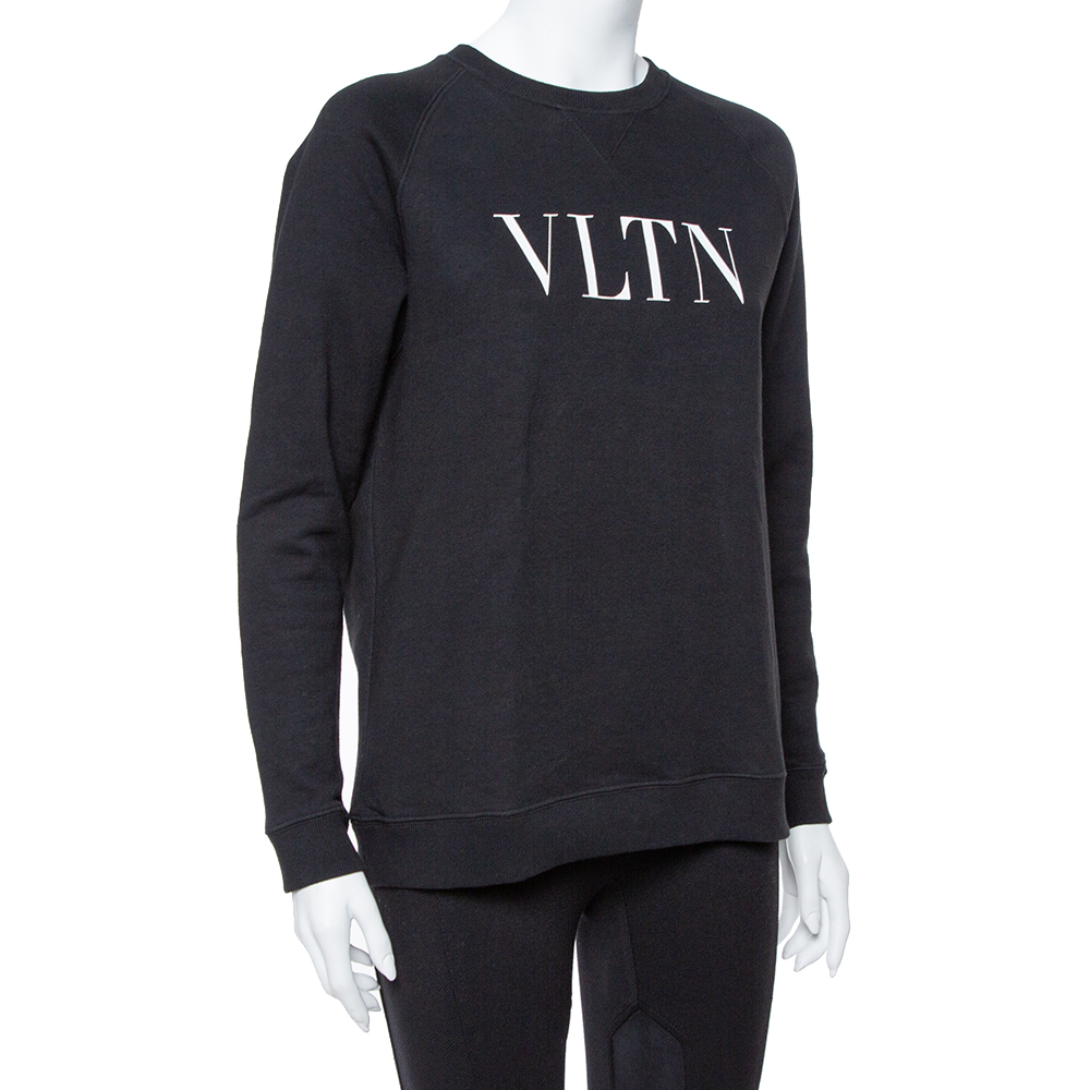 

Valentino Black Cotton Knit VLTN Print Sweatshirt
