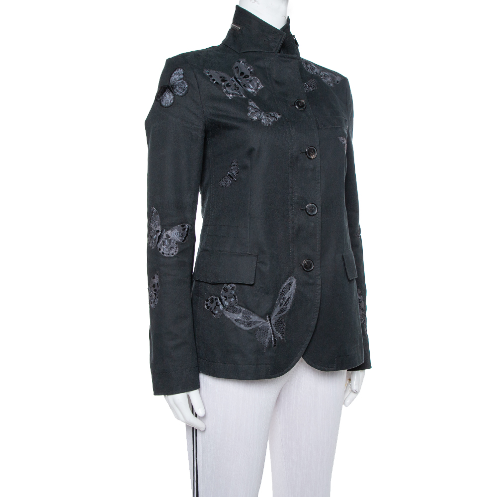 

Valentino Black Gabardine Butterfly Applique Detail Jacket