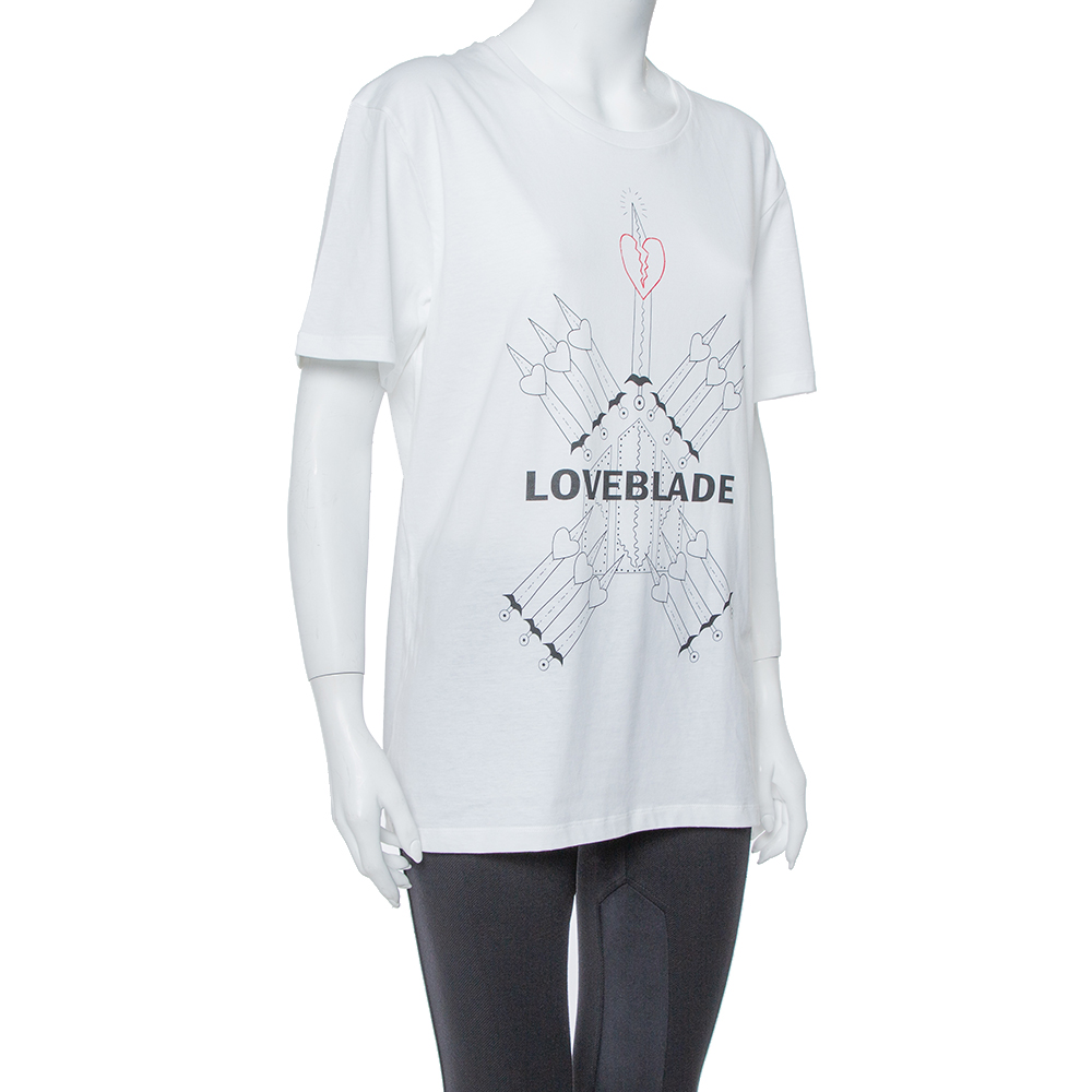 

Valentino White Love Blade Print Cotton Crew Neck T-Shirt