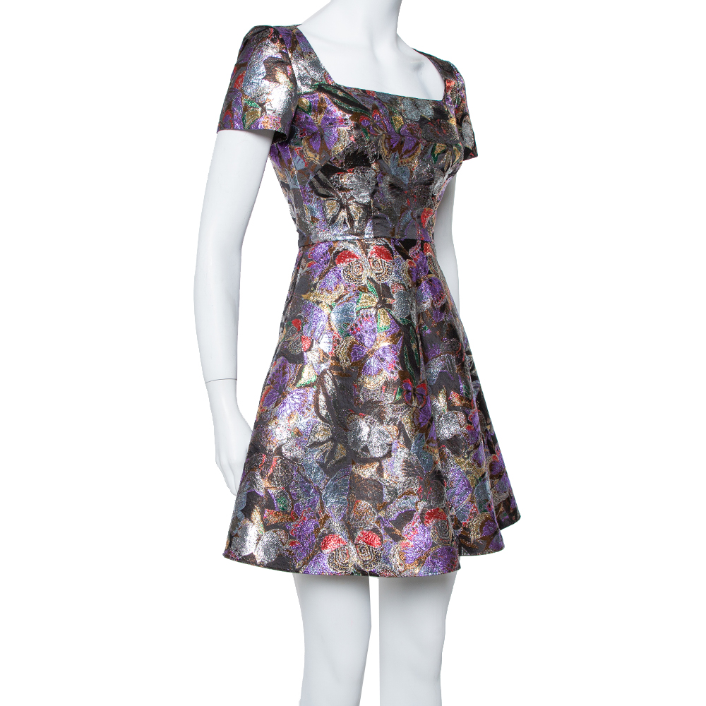 

Valentino Multicolor Metallic Lurex Jacquard Butterfly Pattern A Line Dress