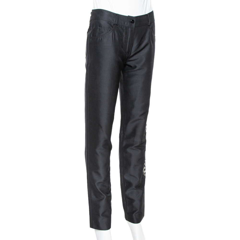 

Valentino Black Silk Side Embellished Trousers