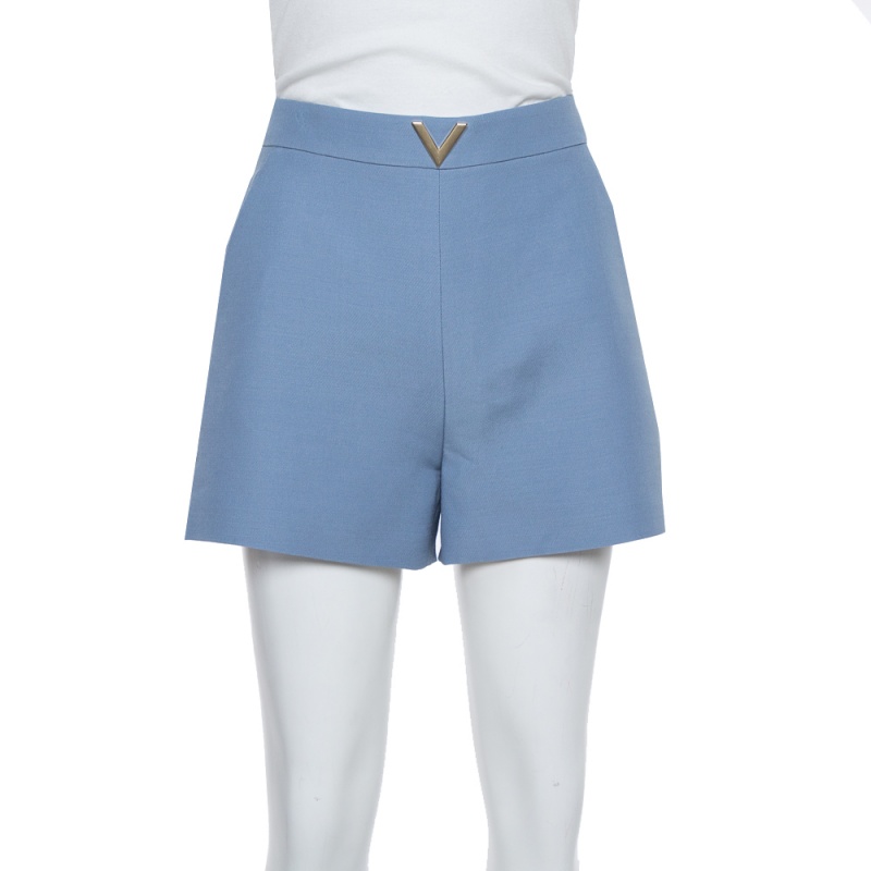Valentino Powder Blue Wool VGOLD High Waist Shorts S