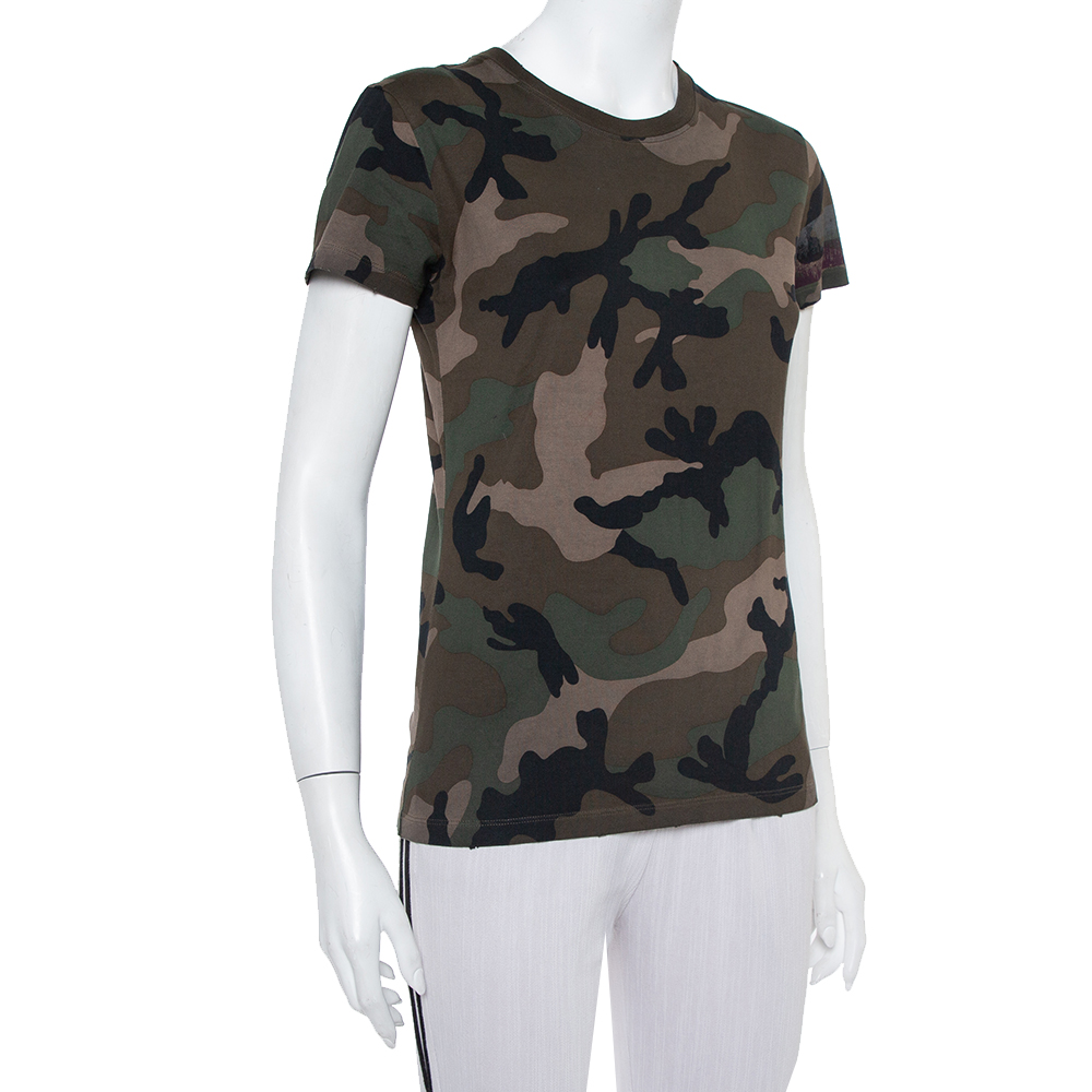 

Valentino Green Camouflage Printed Cotton Crewneck T-Shirt