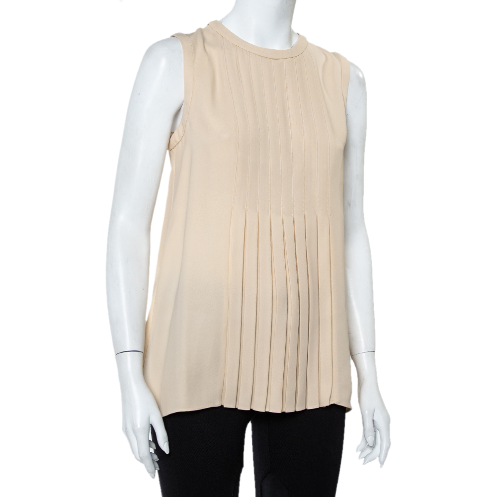 

Valentino Beige Silk Pleated Front Sleeveless Top
