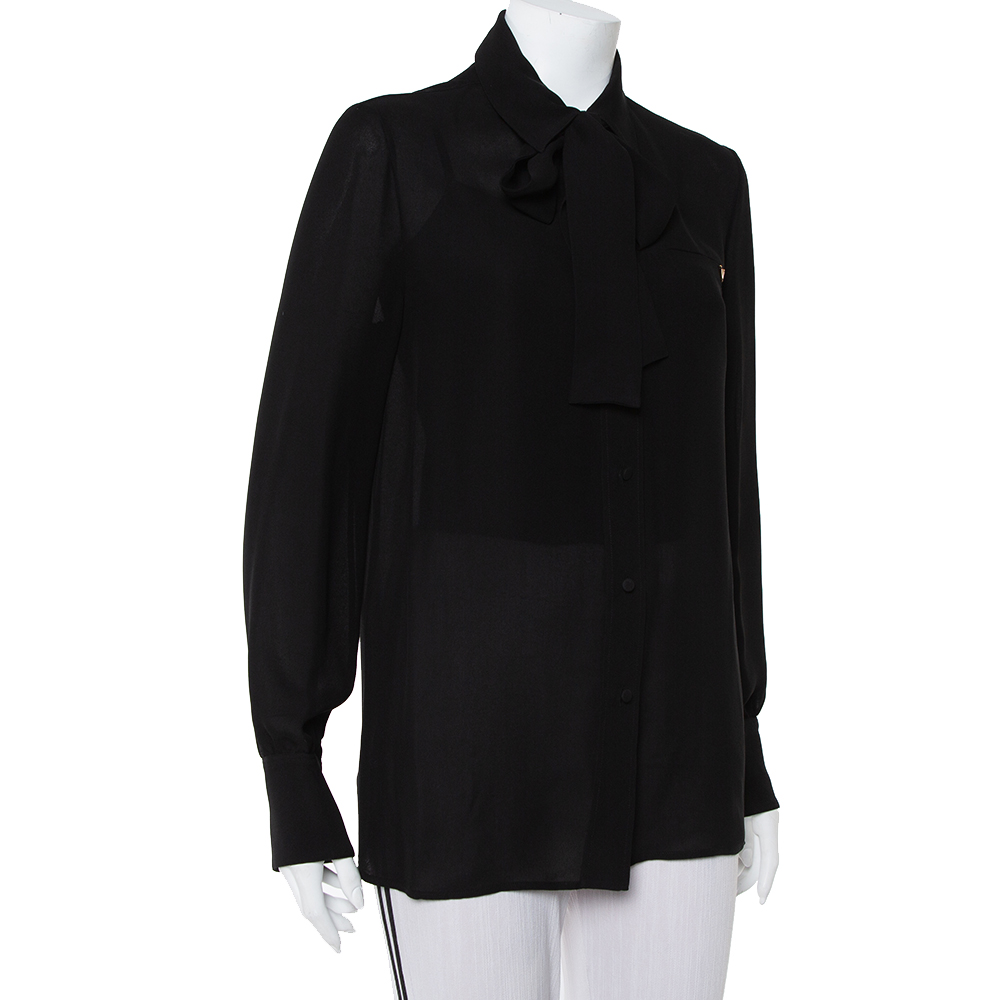 

Valentino Black Silk Neck Tie Detail Button Front Shirt