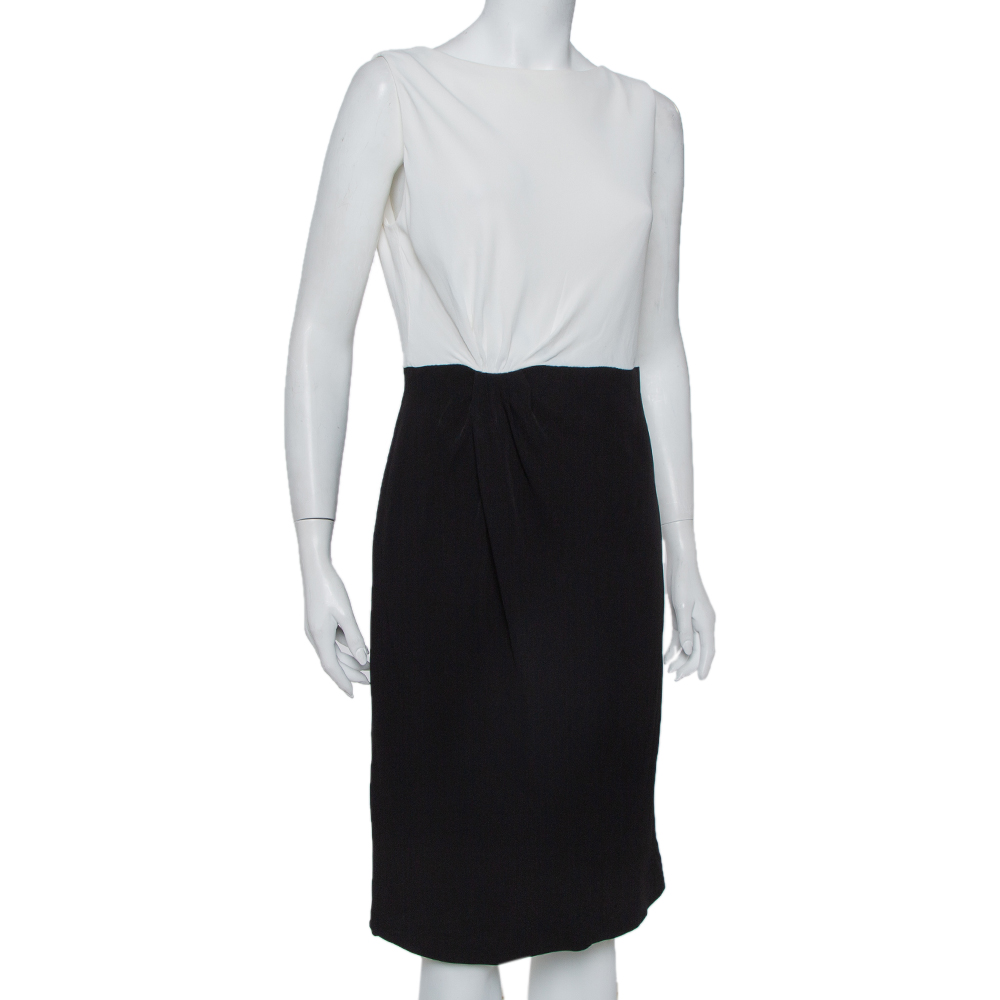 

Valentino Black & White Crepe Drape Detail Sheath Dress