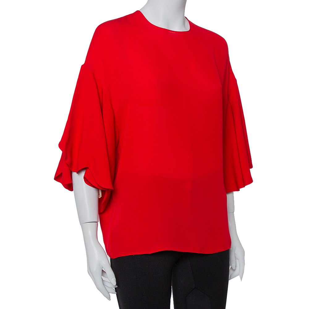 

Valentino Red Silk Bell Sleeve Top