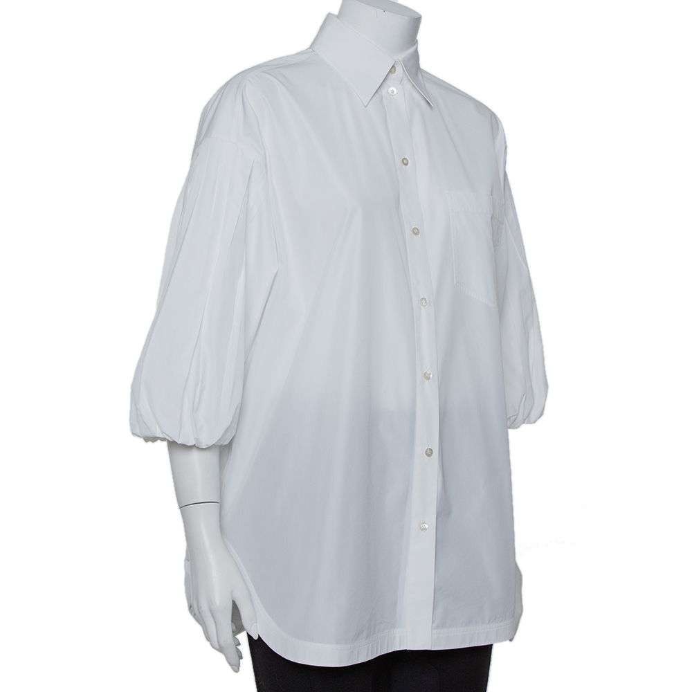 

Valentino White Cotton Balloon Sleeve Pleated Oversized Shirt