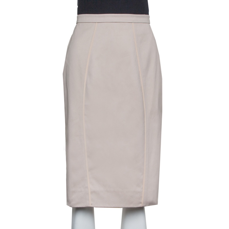 

Valentino Beige Cotton Ruffle Detail Paneled Knee Length Skirt