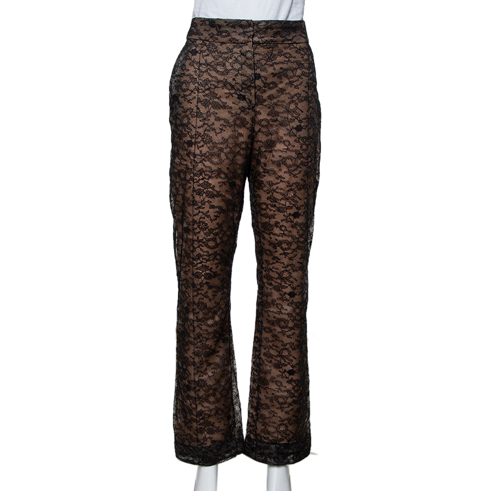 

Valentino Black Lace Overlay Flared Trousers