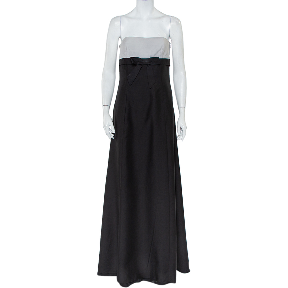Pre-owned Valentino Black & White Wool & Silk Blend Bow Detail Strapless Tube Dress M