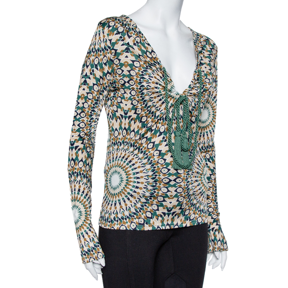 

Valentino Multicolor Printed Knit Front Tie Detail Top